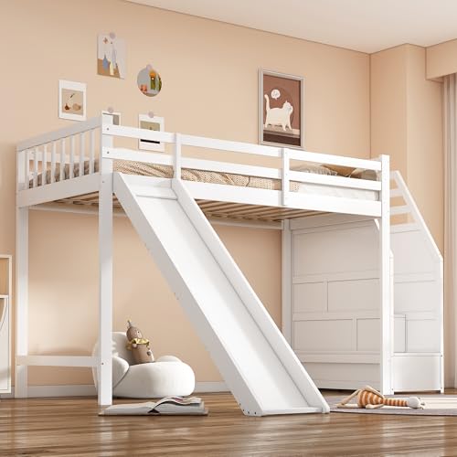 Soweiz Kinderbett, 90x200cm, Hochbett mit Rutsche, Ablageleiter, Leiterposition optional, Loft Safeâ€¦ – Miniatur