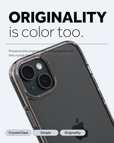 Image of Spigen Caseology Quartz Crystal Back Cover Case for iPhone 15, Clear Transparent, Slim Frame - Polycarbonate + TPU | Crystal Black