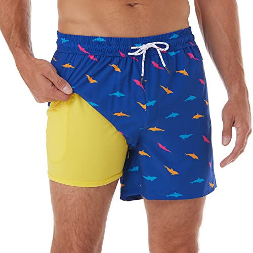 Image of BRISIRA Mens Swim Trunks Swim Shorts Quick Dry 5 inch Inseam Beach Shorts with Compression Liner and Zipper Pocket