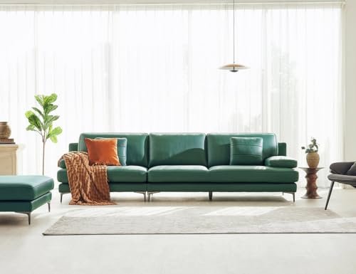 Image of Fabrique Belight Leatherette 4 Seater with Puffy Moden Design Teal Green Sofa Set | Comfortable Furniture for Home Office & Living Room | Easy to Move with Stainless Steel Legs