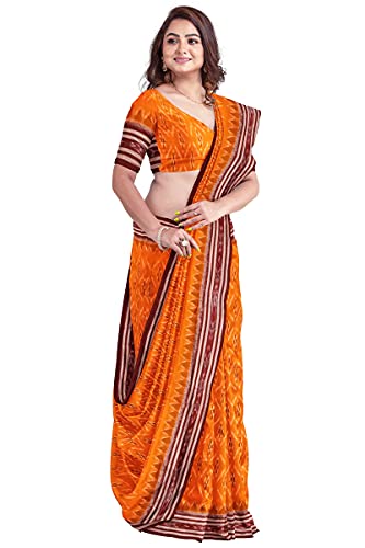 Image of Odisha Sambalpuri Handloom Ikat Women's Cotton Saree, Odisha Handloom Handmade Pure Cotton Khandua Saree, Ikkat Orissa Traditional Handloom Saree Without Blouse
