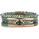 FANCY SHINY Leather Wrap Bracelets Crystal Beads Bracelet Boho Cuff Stone Charm Bracelets with Clasp Costume...