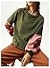 BEAUDRM Women's Oversized Sweatshirt Boho Tops Patchwork Crewneck Sweatshirt Floral Long Sleeve Pullover Tops Green Medium