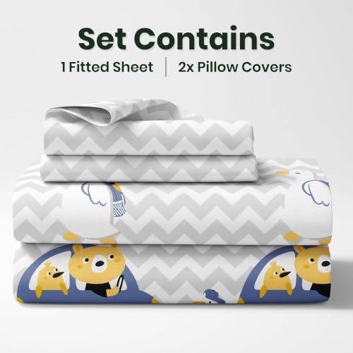 Image of LORETO - A QUALITY LINEN BRAND 186 TC 100% Pure Cotton King Size Fitted Bedsheet with 2 Pillow Covers for 78 x 72 inch Mattress, All-Around Elastic, Fits up to 8 Inch Depth, Car Ride