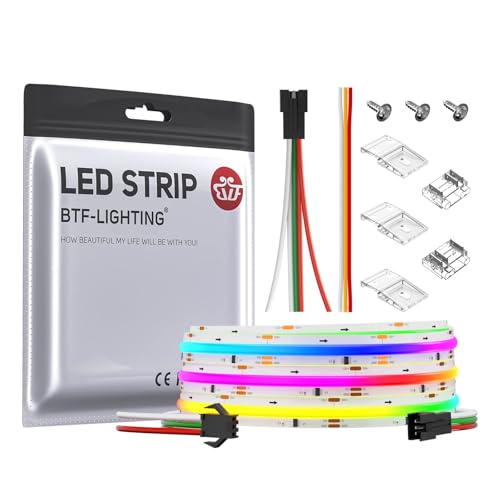 BTF-LIGHTING FCOB SPI COB RGB Flexibele Hoge-Dichtheid LED Strip WS2811 IC LED Strip 3M 720LEDs/m 21W/M DC12V Wit PCB IP30 Chasing Kleur (zonder controller en voeding)