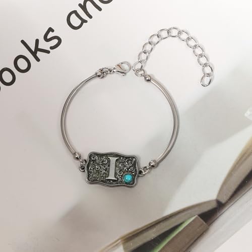 Image of Belt Buckle Bracelet Initial Letter A-Z Bracelets Western Cow Tag Bracelet Belt Buckle Necklace Western Style Initial Letter Pendant Necklace