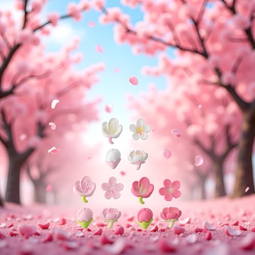 12 imanes decorativos flor de sakura 3D rosa miniatura 6