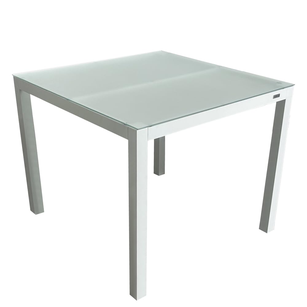 MOMMAHOME® Mesa Jardin Aluminio y Cristal TempladoMesa Comedor Rectangular de Exterior 4 Personas Aire Libre Medidas 90x90x74H cm (Blanco)