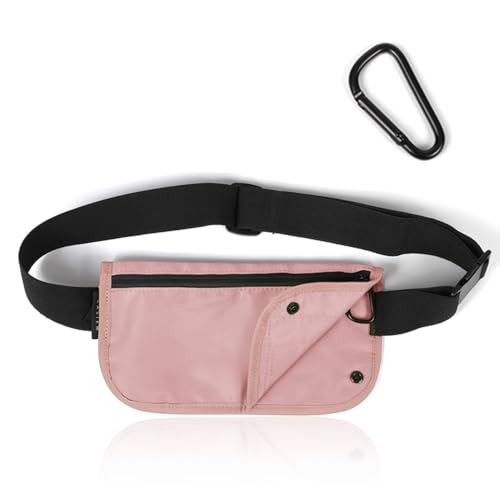 「盗難防止のサイドバックル」 セキュリティポーチ ウエストポーチ セキュリティーポーチ 旅行グッズ ウエストバッグ 超薄型 軽量 旅行グッズ ウエストバッグ スキミング防止 女性 服の下 旅行 撥水 ピンク 桃色
