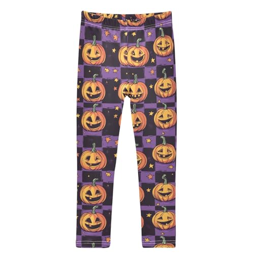 Pumpkins Halloween Girls Leggings Checkered Squares Purple Kids Yoga Pants Dance Active Tights 4T