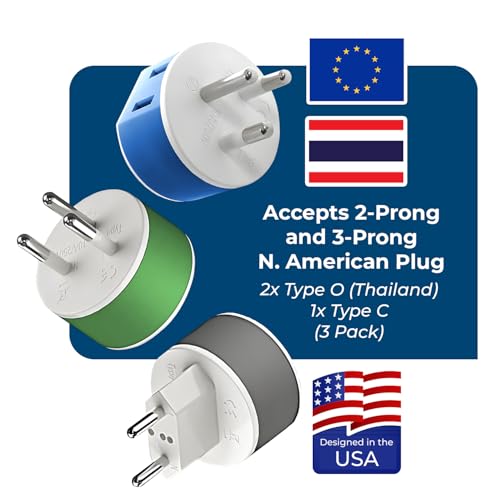 image for OREI Thailand Power Plug Adapter with 2 USA Inputs - Travel 3 Pack - 2