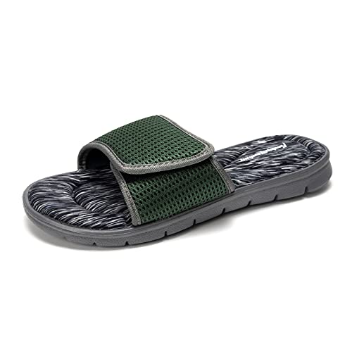 Image of FUNKYMONKEY Memory Foam Sandals for Men, Outdoor Adjustable Comfort Graphic Strap Slide Sandals (8 M US, Grey/Mesh)