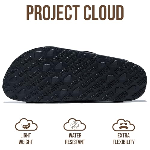 Image of Project Cloud 100% Genuine Leather Flat Sandals For Women 2026 Cork Footbed Womens Sandals with Memory Foam and arch support Vacation Essentials Slides for Women Footwear (Venita)