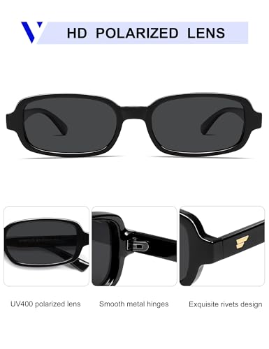 Image of VANLINKER Retro Rectangle Polarized Sunglasses for Women Men Small 90s Style Vintage Trendy Narrow Rectangular Frame VL9813