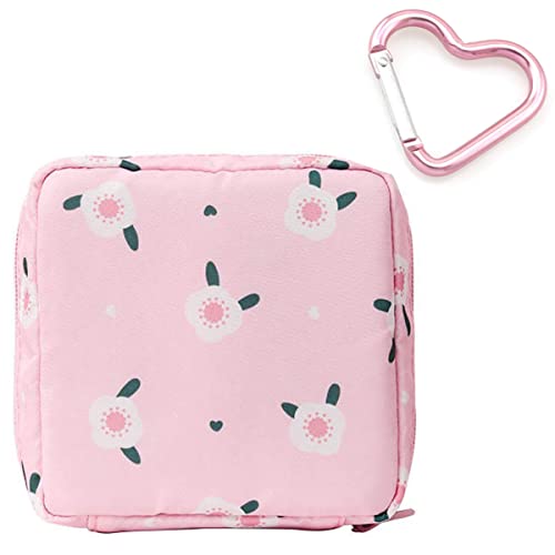Image of Adorable Pink Peri - Storage Bag for Sanitary Napkin Pads | Portable for Women Girls | Made of Nylon + Washable + Waterproof Reusable | Zero Waste Period (Flower)
