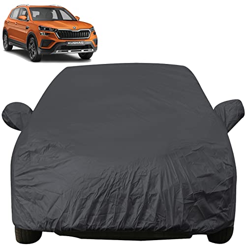 Image of Kushaq Dustproof Car Cover with Mirror Pockets, Grey Color, Taffeta Polyster,Triple Stitched, Compatible with Skoda Kushaq Car Cover (2022 to 2024), Kushaq Car Accessories