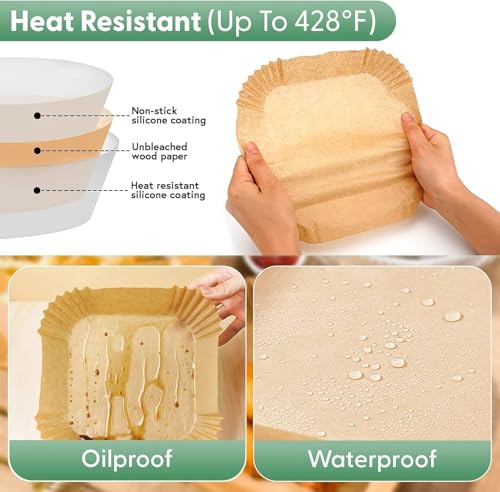 Image of RJ Shop 8 Inch Air Fryer Liners Disposable - 100 PCS Strong Square Parchment Paper for 5-8 QT Air Fryer (Square)