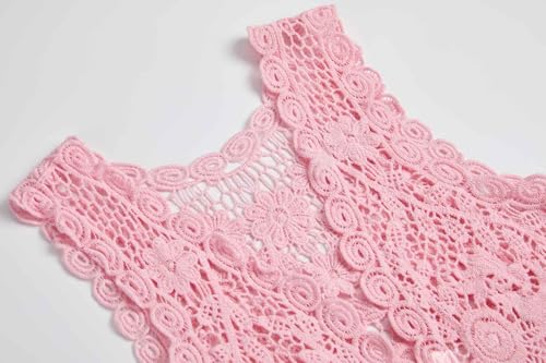 Image of Girls Crochet Vest Cardigan with Fringe V-Neck Sleeveless Boho Vest Hollow Out Cardigan