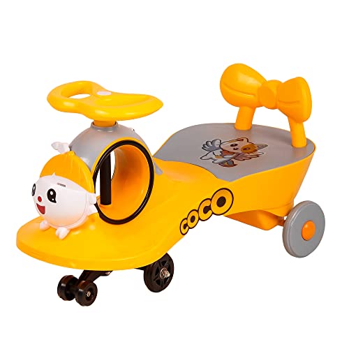 Image of KURB Ride On Swing Car for Kids 1-5 Years| Magic Car with Light & Music | Twister Car with Back Support | with Storage Basket| Comfortable & Durable Seat (Yellow)