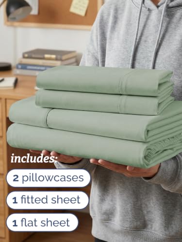 Image of Twin 4 Piece Bed Sheet Set - Soft, Breathable & Cooling Sheets - Eucalyptus