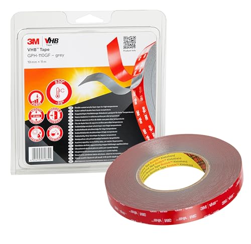 3M VHB Cinta Adhesiva GPH 110GF   diseñadas para crear uniones duraderas y fiables para unir materiales distintos a altas temperaturas   19 mm X 11 m, gris, espesor: 1.1mm (1 unidad)