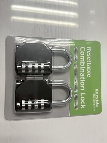 Image of Vervida 2 Pack Combination Lock Resettable asp Storage Black 4 Digit Outdoor Waterproof Combo Padlock for School Gym Locker, Sports Locker, Fence, Toolbox, Gate, Hasp Storage