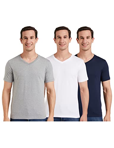 Image of Amazon Brand - Symbol Men Solid Cotton T Shirt | Plain | V Neck | Half Sleeve - Regular Fit | Combo Pack of 3 (Available in Plus Sizes)