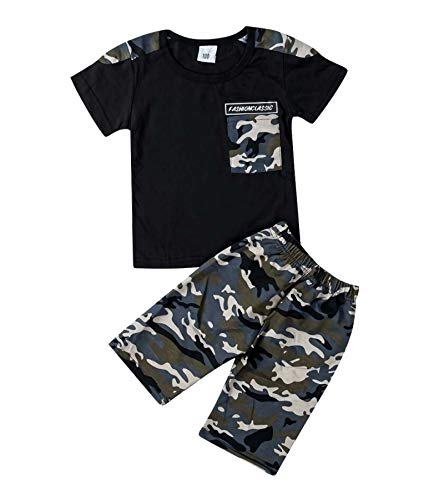 CRAZY GOTEND Chándal de camuflaje para niños pequeños + pantalones 2 piezas de algodón para niños conjuntos de ropa de verano 18 meses a 8 años Cover