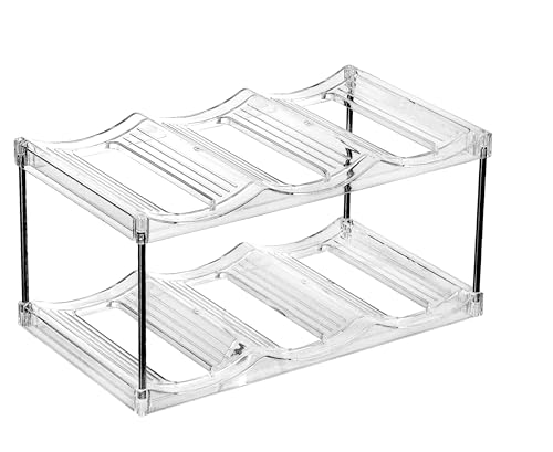 IEEK Plastic Stackable Bottle Storage Holder Rack,Free-Standing Water Bottle/Wine and Drink Organizer Shelf for Kitchen Cabinet,Fridge,Countertop,Pantry,Freezer,2 TiersX3 Bottles,Clear