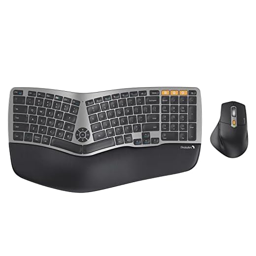 Ergonomic Wireless Keyboard Mouse, ProtoArc EKM01 Ergo Bluetooth Keyboard and Mouse Combo, Split Design, Palm Rest, Multi-Device, Rechargeable, Windows/Mac/Android - Space Gray
