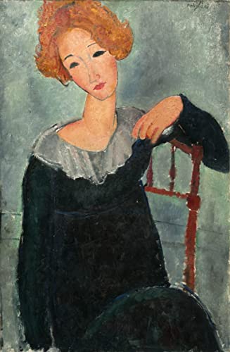 Cuadro de lienzo de mujer pelirroja para decorar un salón elegante estilo Modigliani