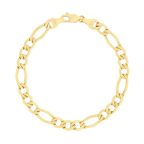 Nuragold 10k Real Yellow Gold Figaro Link 7mm Chain Bracelet (7