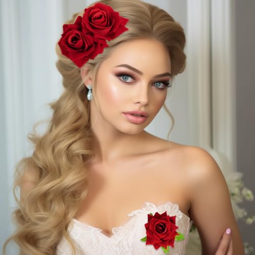 Topbuti Broches Florales de Tela en Forma de Rosa, Paquete de 3 Piezas, Accesorios Para Cabello Mujeres y Niñas miniatura 5