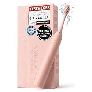 Wondersmile Schallzahnbürste PRO - Testsieger 2025-100 Tage risikofrei testen - TÜV-geprüft - Elektrische Zahnbürste, 4 Programme - 60 Tage Power Batterie mit Smart-Bürstenkopf (Atomic Rose)