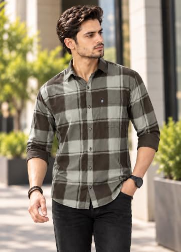 Majestic Man Stylish Slim Fit Cotton Spread Collar Checked Brown - Image 6