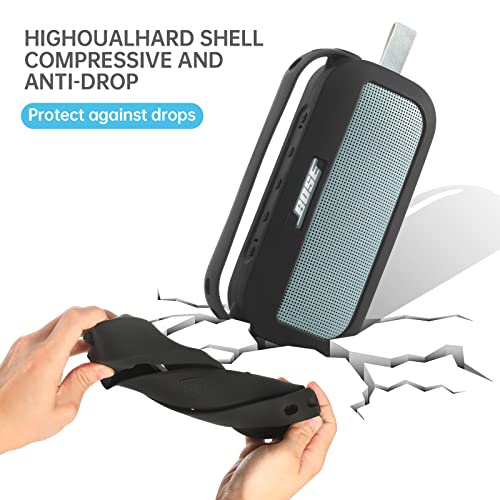 Protective Cover Carrying Silicone Case with Handle Compatible with Bose SoundLink Flex Bluetooth Portable Speaker (Black) - Thumbnail 5