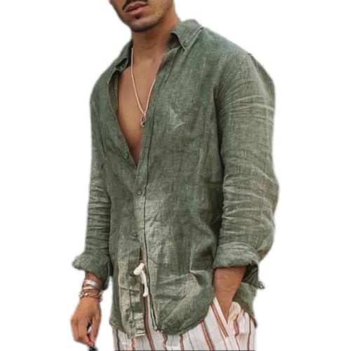 Men's Casual Long Sleeved Button Cotton and Linen Lapel Cardigan Summer Shopping Dating Vacation Shirt
