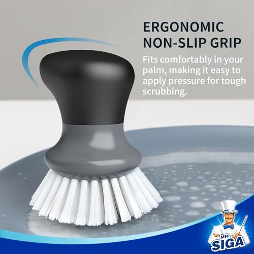 MR.SIGA Dish Scrub Brush, Palm Brush Dish Scrubber with Ergonomic Grip, Kitchen Brushes for Dishes, Gray, Pack of 2 - Thumbnail 3