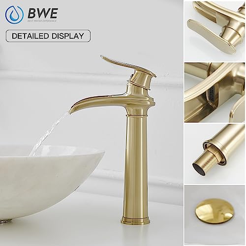 Bwe 6046H-BG Bathroom Vessel Sink Faucet Waterfall Spout Single Handle One Hole Solid Brass Deck Mount Brushed Gold Lavatory Mixer Tap Lavatory Vanity Sink Faucet thumb #2