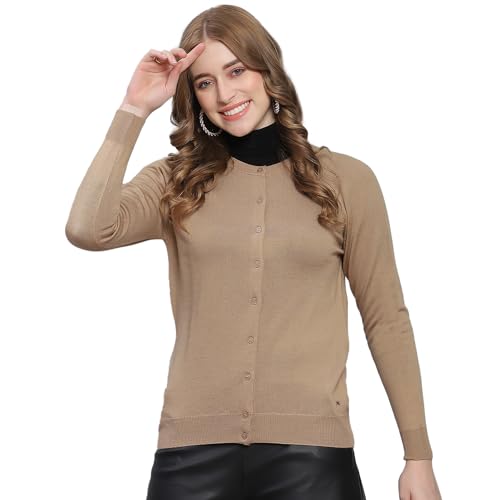 Image of Monte Carlo Women Regular Fit Full Sleeve Solid Round Neck Winter Cardigan (Pack of 1)
