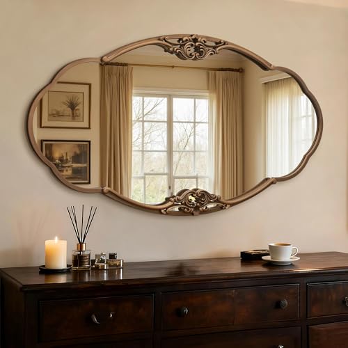 Image of Besdomus Oversize Gold Oval Mirror: 48 inchx26 inch Large Antique Ornate Mirror