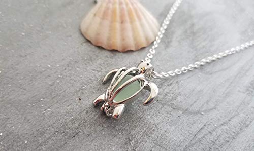 Hawaii Jewelry,"Random Color Natural Sea Glass" In A Precious"Hawaii Sea Turtle" Wish Locket Necklace, (Hawaii Gift Wrapped) #TOP5