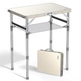 mesas aluminio terraza bar segunda mano 【3 ALTURAS CON PATAS AJUSTABLES】 La mesa de camping Anbte tiene 3 longitudes ajustables para las patas de la mesa con una altura de 26 cm, 48 cm y 70 cm. Puede sentarse en el césped con la altura más baja durante un picnic. O puede sentarse junto a la mesa con una silla cuando la mesa está ajustada a la altura máxima.