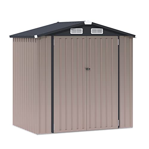Oc Orange-Casual 6 X 4 Ft Outdoor Storage Shed, Metal Garden Tool Shed, Outside Sheds & Outdoor Storage Galvanized Steel W/Lockable Door For Backyard, Patio, Lawn, Brown #TOP6