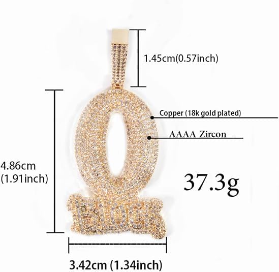Hip-hop BLOCK Copper Inlaid Zircon 18k Gold-plated Necklace Pendant with 3mm 24-inch Stainless Steel Chain Charm for Man - Image 3