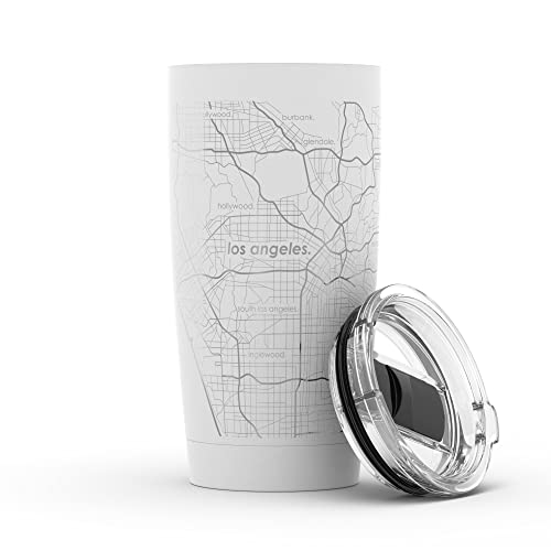 Well Told Engraved Los Angeles California Map Insulated Coffee Tumbler, Etched Stainless Steel Mug (20 Oz, White) City Map Insulated Tumbler, Custom Travel Mug, Outdoor Drinkware #TOP8