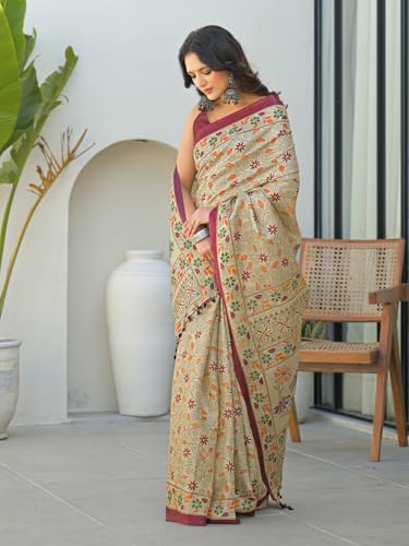 Image of SIRIL Women's Pure Cotton Geometric Printed Saree With Unstitched Blouse Piece