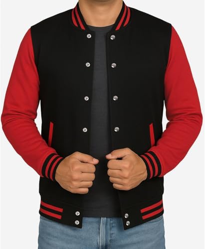 Men’s Varsity Jacket – Lightweight Fleece Letterman Bomber, Ribbed Collar & Cuffs–Casual Layer for Everyday Style2