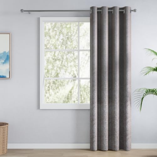 Image of haus & kinder Metallic Blackout Jacquard Door Curtain 7 Feet Long Pack of 1 | 100% Room Darkening Luxe Metallic Stone 130 x 213 cm