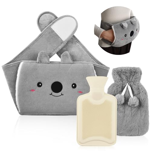 Wärmflasche, Wärmflaschengürtel, Wärmflasche aus Gummi mit Weichem Bezug, 1L Wärmeflasche für Nacken und Schulter, Rücken, Beine,...